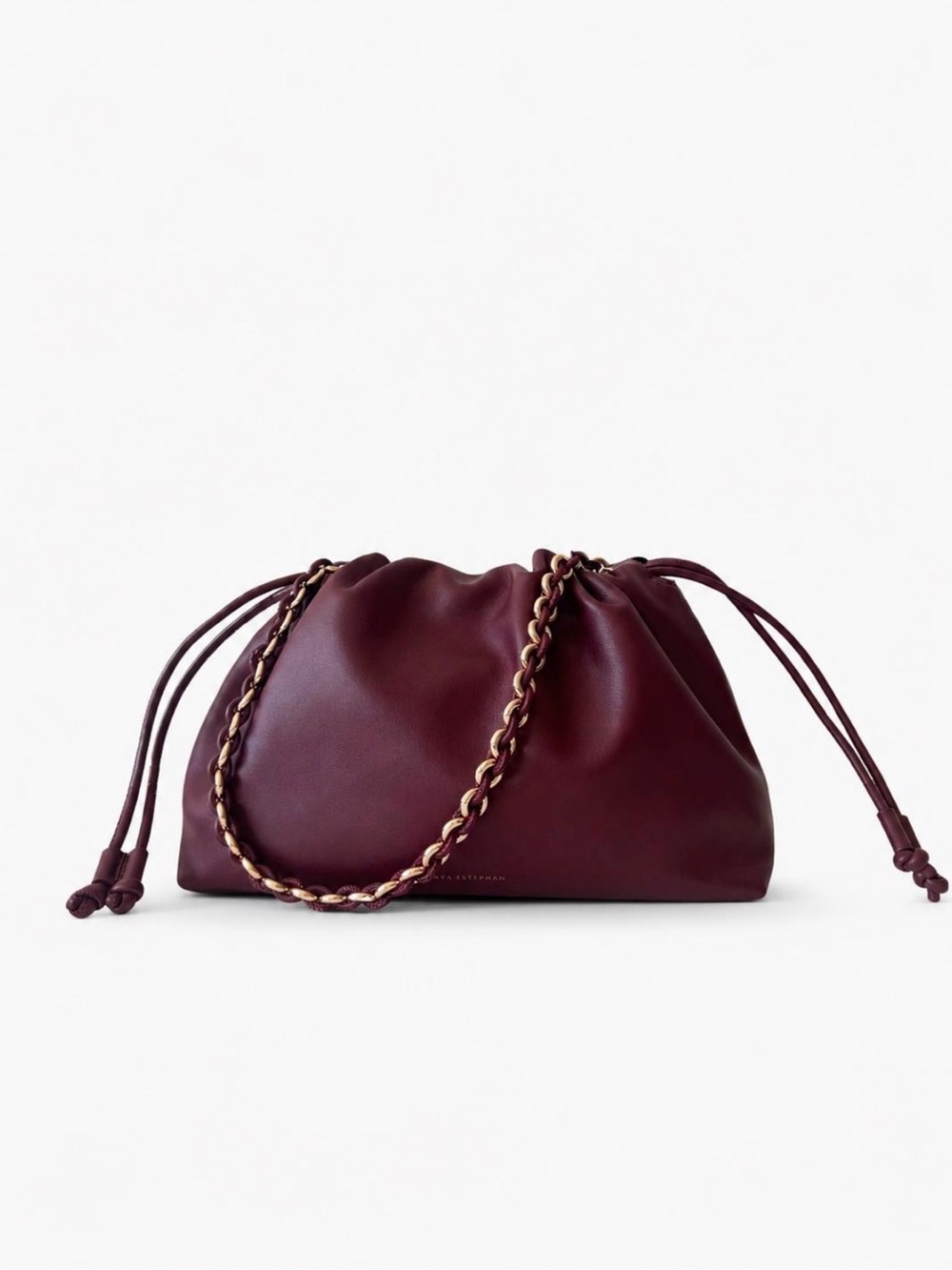 FREYA ESTEPHAN Deep Burgundy Leather Shoulder Bag Gold Chain Like New